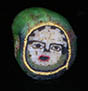 Genuine ancient Roman mosaic green glass cane bead, depicting ancient face  from Egyptian Alexandria