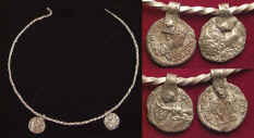 Ancient silver necklace with two coin pendants
